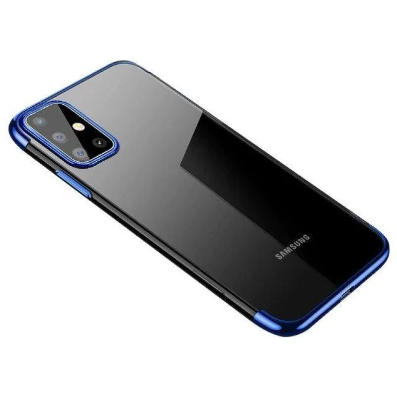Clear Color Case Gél TPU Galvanický rám Kryt pre Samsung Galaxy A72 4G modrý