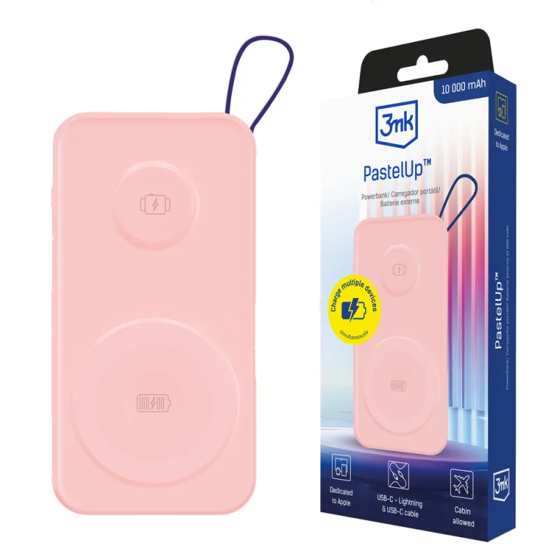 Powerbanka 3mk PastelUp 10 000 mAh 22,5 W USB 1A1C - ružová