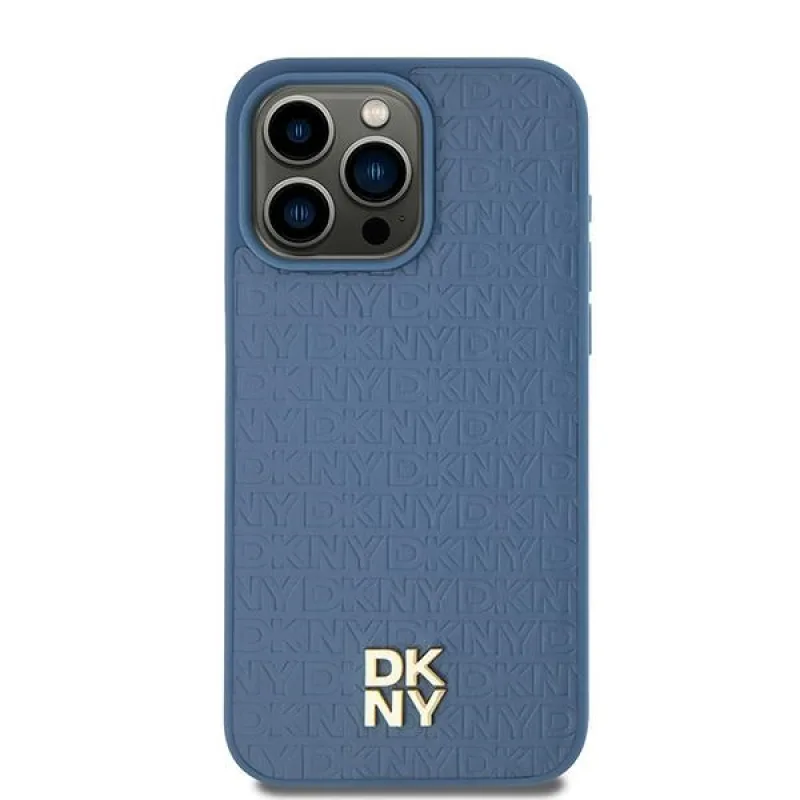 Kožené puzdro DKNY s kovovým logom MagSafe pre iPhone 15/14/13 – modré