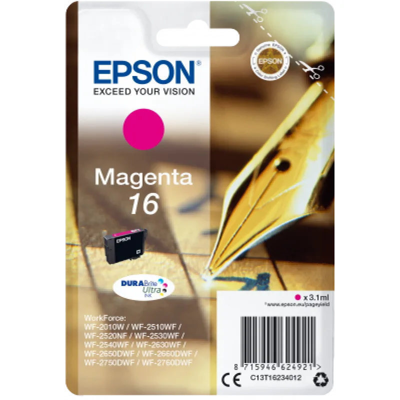 Epson Singlepack Magenta 16 DURABrite Ultra Ink C13T16234012