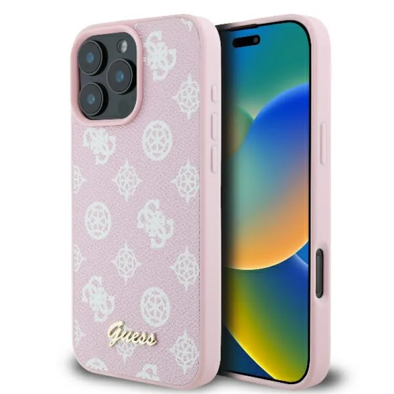 Puzdro Guess Peony Script Logo MagSafe iPhone 16 Pro – ružové