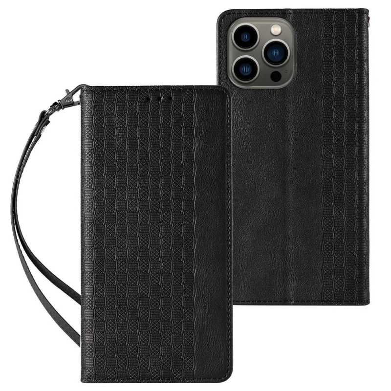 Puzdro s magnetickým popruhom pre Samsung Galaxy S23+ Flip Wallet Mini Stojan na šnúrku Black