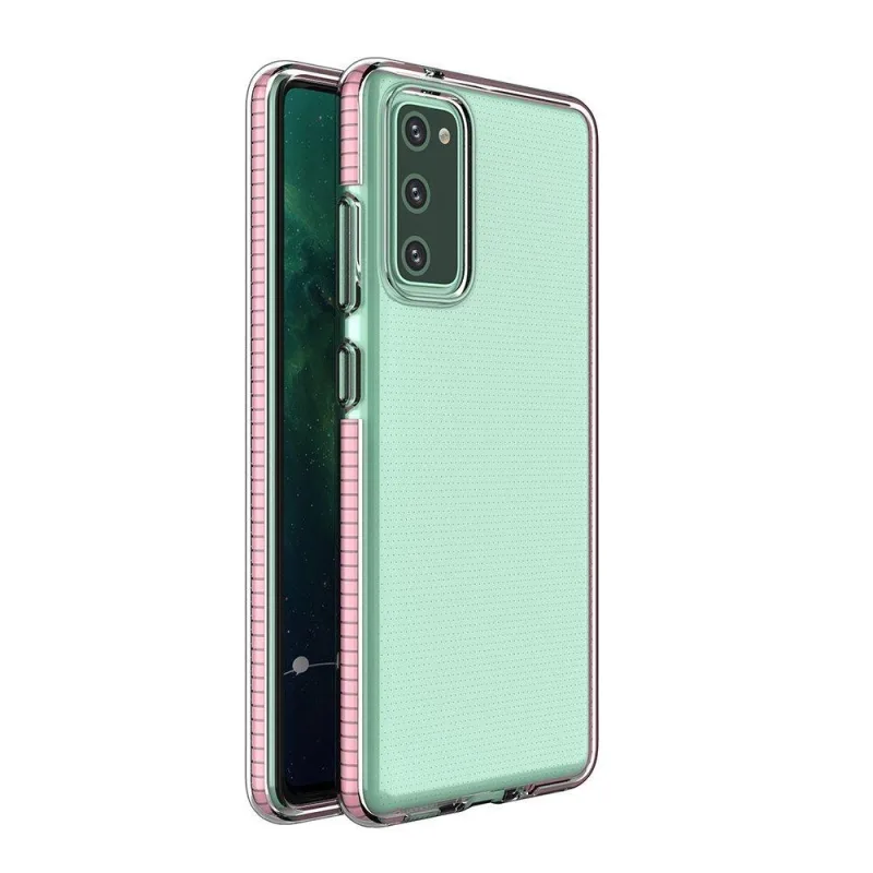 Spring Case číry TPU gélový ochranný kryt s farebným rámom pre Samsung Galaxy A02s EU svetloružový