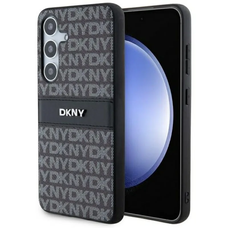Púzdro DKNY Leather Mono Stripe & Metal Logo pre Samsung Galaxy S24+ - čierne