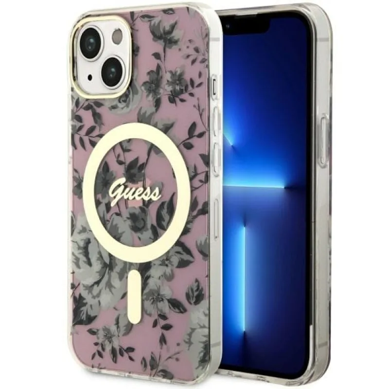 Guess GUHMP14MHCFWSP iPhone 14 Plus 6,7" ružovo-ružové pevné puzdro Flower MagSafe