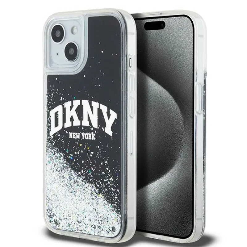 Puzdro DKNY Liquid Glitter Big Logo na iPhone 14/15/13 – čierne