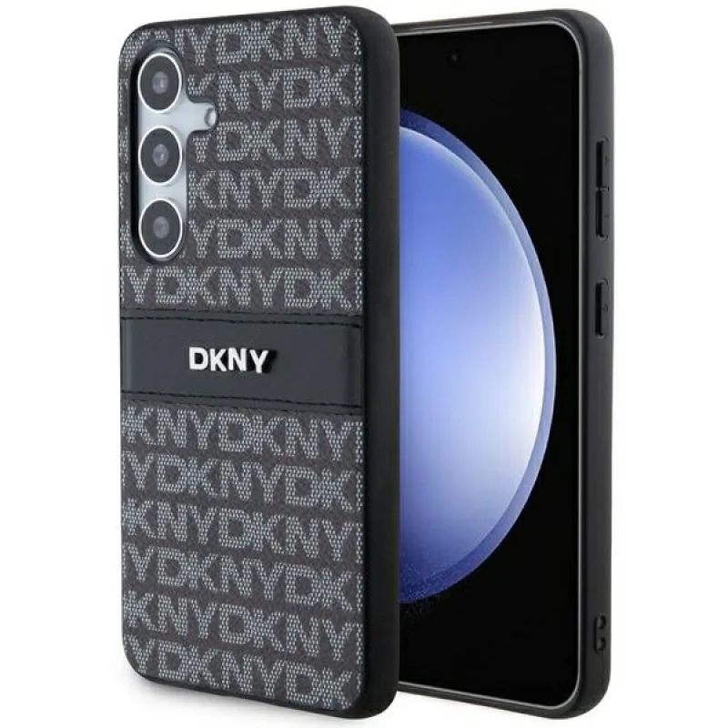 Púzdro DKNY Leather Mono Stripe & Metal Logo pre Samsung Galaxy S24 - čierne
