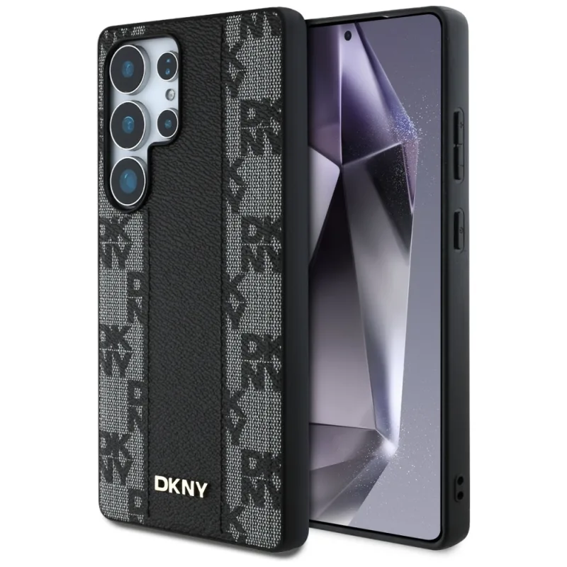 DKNY kožené puzdro MagSafe s kockovaným vzorom pre Samsung Galaxy S25 Ultra Black