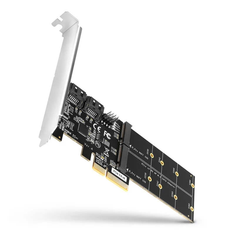 AXAGON PCES-SA4M2, PCIe radič - 2x interný SATA 6G port + 2x SATA M.2…
