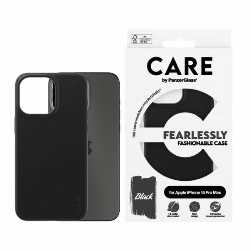 CARE by PanzerGlass Fearlessly Módne puzdro pre iPhone 15 Pro Max - čierne