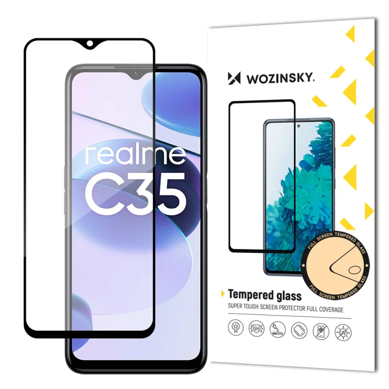 Wozinsky super odolné celoplošné celoplošné lepené tvrdené sklo s puzdrom Realme C35 Black Frame