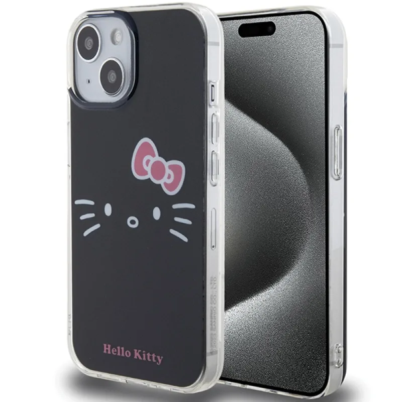 Obal Hello Kitty IML Kitty Face pre iPhone 15 - čierny