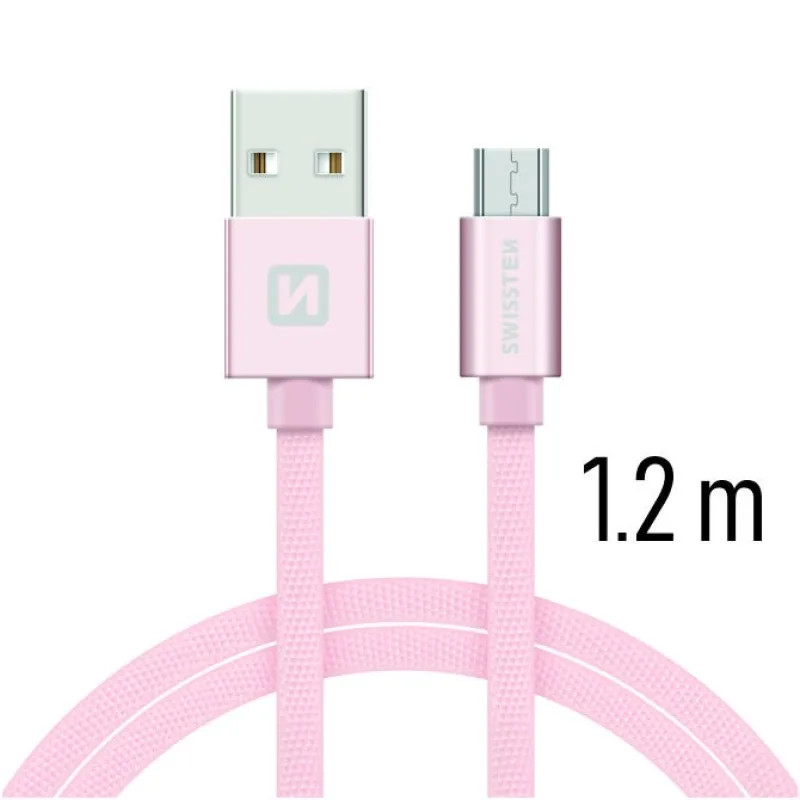 Swissten Data Cable Textile USB / Micro USB 1.2 m, rose gold