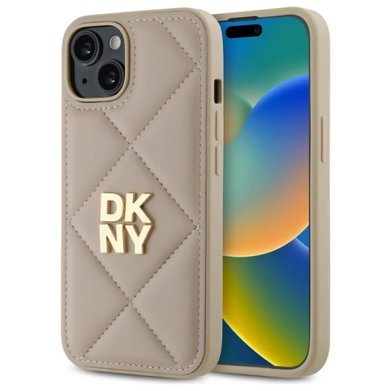 Puzdro DKNY Quilted Stack Logo na iPhone 14 – béžové
