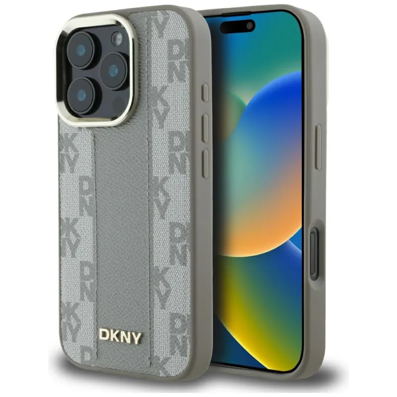 Puzdro DKNY s kockovaným vzorom Magsafe iPhone 16 Pro Max – béžové