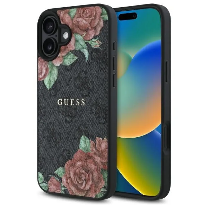 Guess GUHMP16SP4ROPEMCK iPhone 16 6,1" čierne/čierne pevné puzdro 4G Flowers Print MagSafe