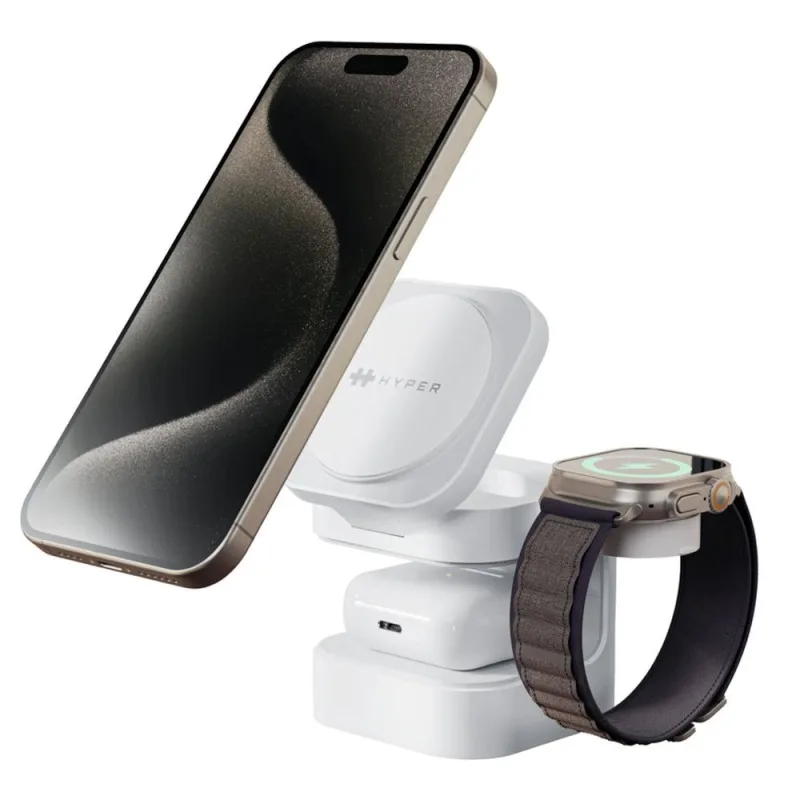 Hyper HyperJuice Qi2 3-in-1 Magnetic Charging Stand - White HJ3320WHGL