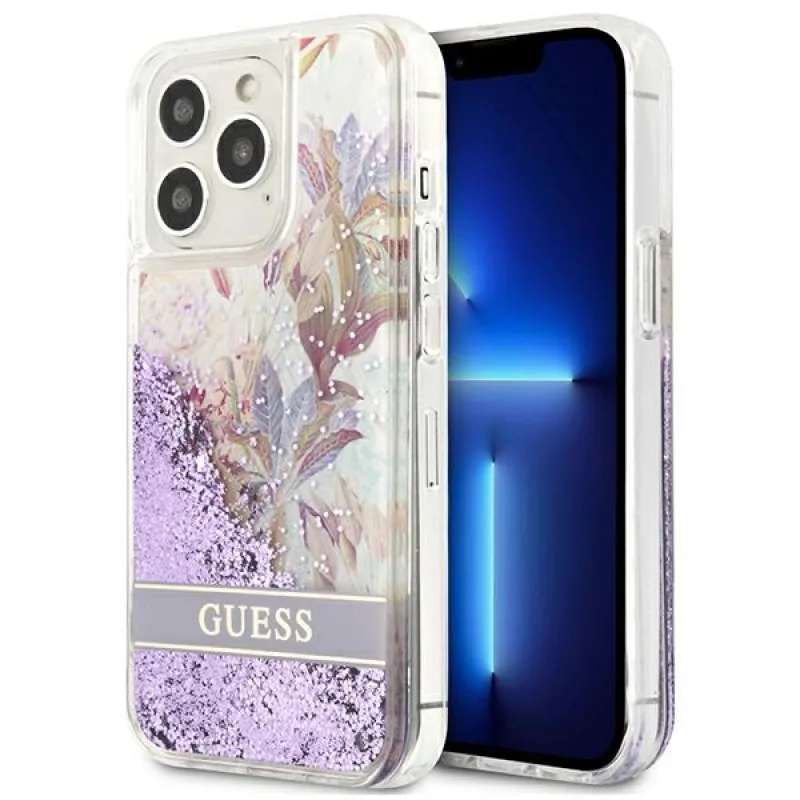 Guess GUHCP13LLFLSU iPhone 13 Pro / 13 6,1" fialové/fialové pevné puzdro Flower Liquid Glitter