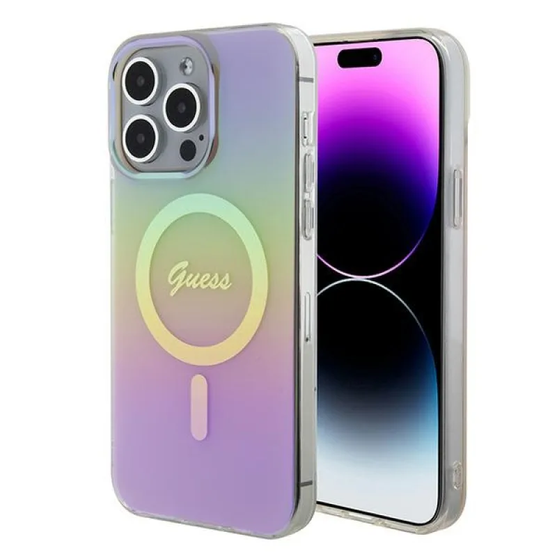 Guess GUHMP15XHITSP iPhone 15 Pro Max 6,7" ružovo-ružové pevné puzdro IML Iridescent MagSafe