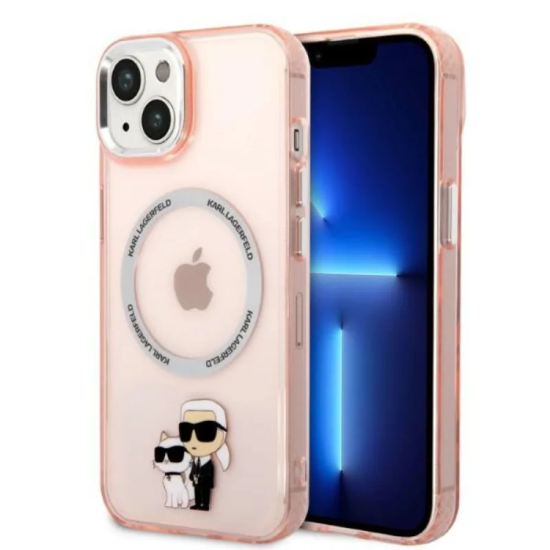Karl Lagerfeld KLHMP14MHNKCIP 6,7-palcový pevný obal na iPhone 14 Plus ružovo-ružový Iconic Karl&Choupette Magsafe