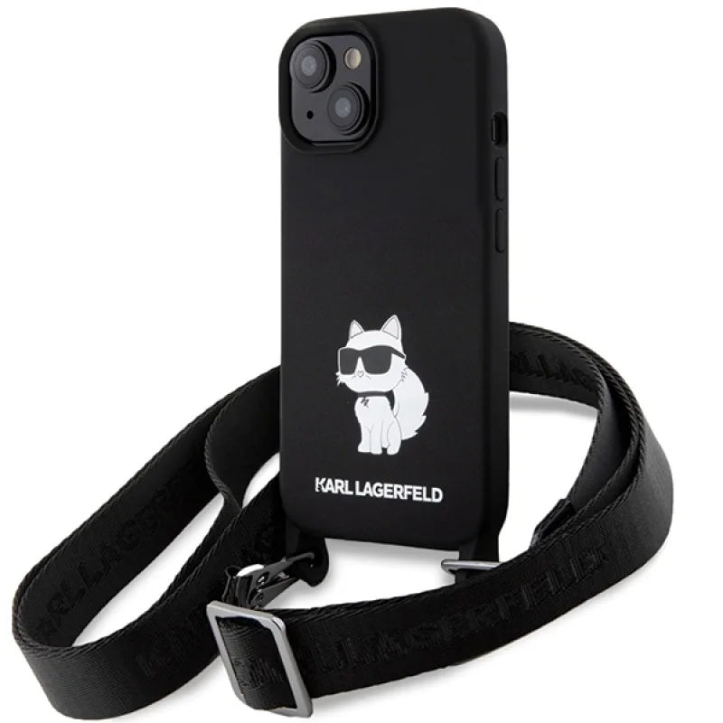 Karl Lagerfeld KLHCP15SSCBSCNK iPhone 15 6,1" pevné puzdro čierne/čierne Crossbody silikónová chupette