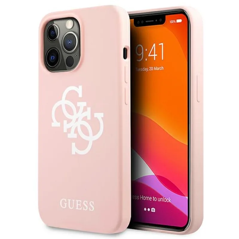 Guess GUHCP13LLS4GWPI iPhone 13 Pro / 13 6,1" ružovo-ružové pevné puzdro Silikónové 4G logo