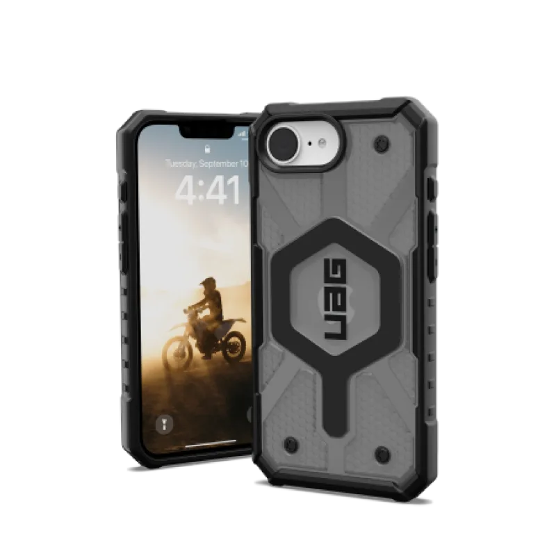 Puzdro UAG Pathfinder Clear MagSafe iPhone 16e – sivo-čierne