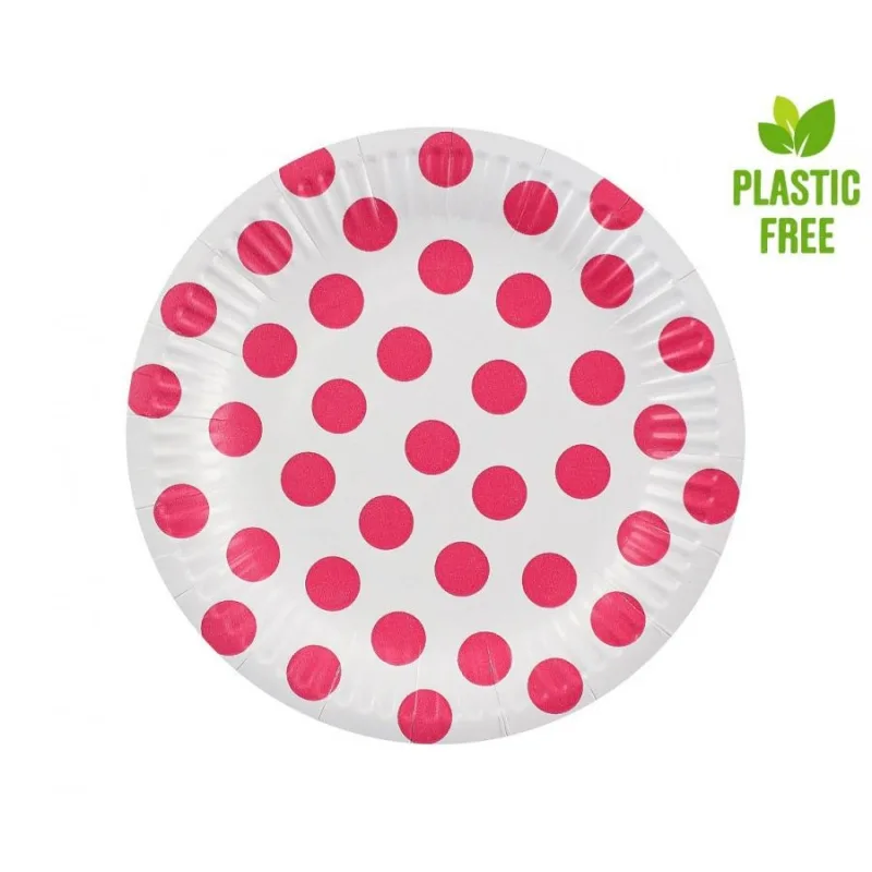 GODAN Papierové taniere bodky magenta 6 ks