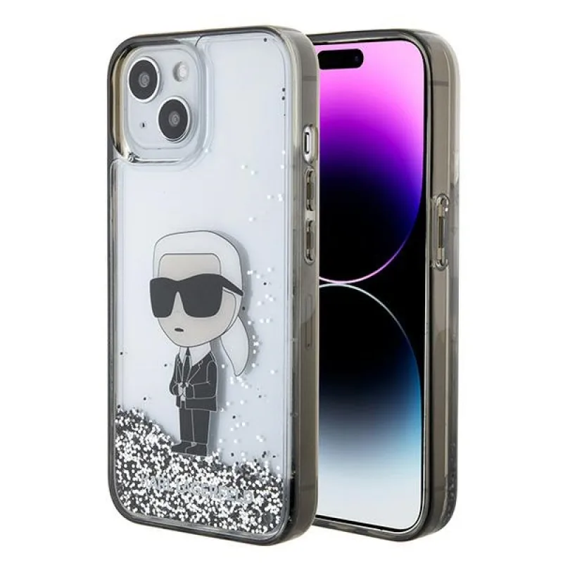 Karl Lagerfeld KLHCP15SLKKNSK iPhone 15 6,1" transparentný pevný obal Liquid Glitter Ikonik