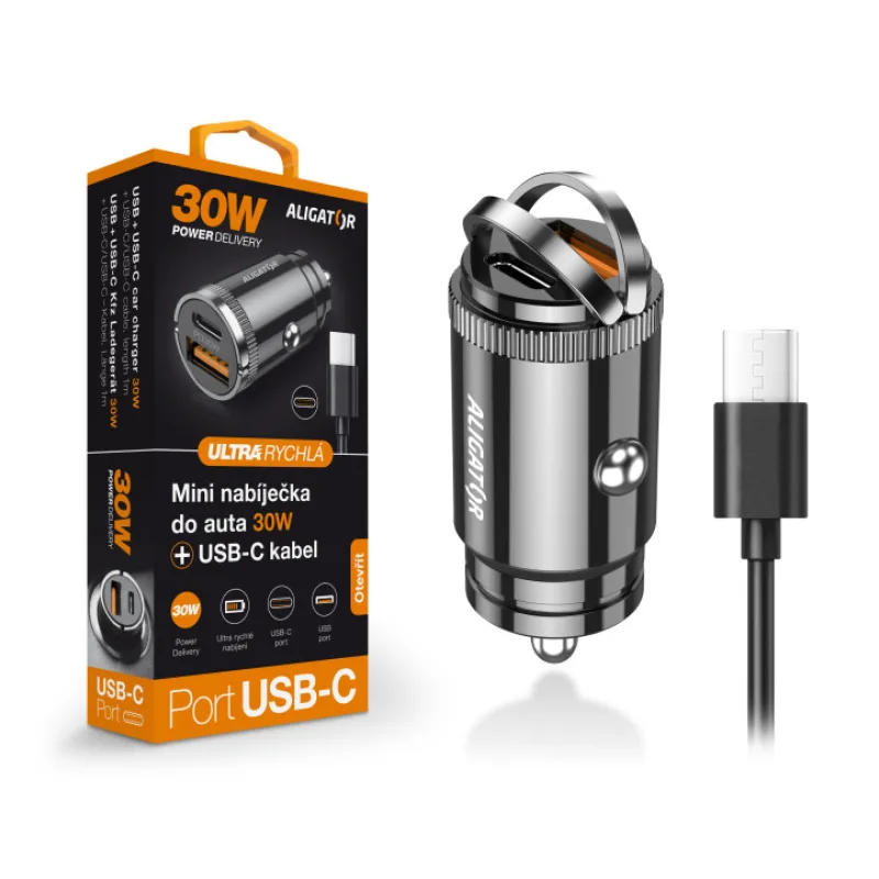 Aligator mini nabíjačka do auta Power Delivery 30W, USB-C + USB-A, USB-C/…