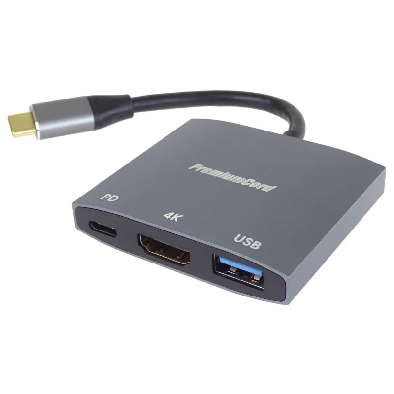 PremiumCord adaptér USB-C na HDMI, USB3.0, PD, 4K a FULL HD 1080p…