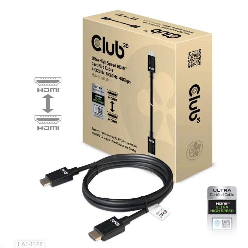 Kábel HDMI Club3D 2.1 Ultra High Speed HDMI™ 4K120Hz, 8K60Hz, 2m CAC…