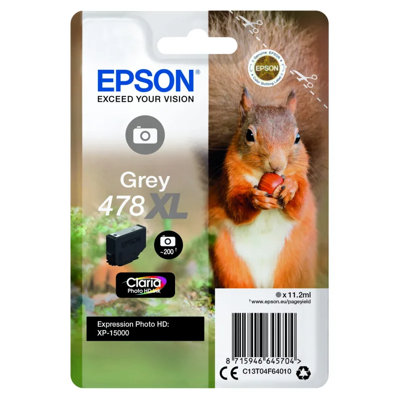 Epson Singlepack Grey 478XL Claria Photo HD Ink C13T04F64010