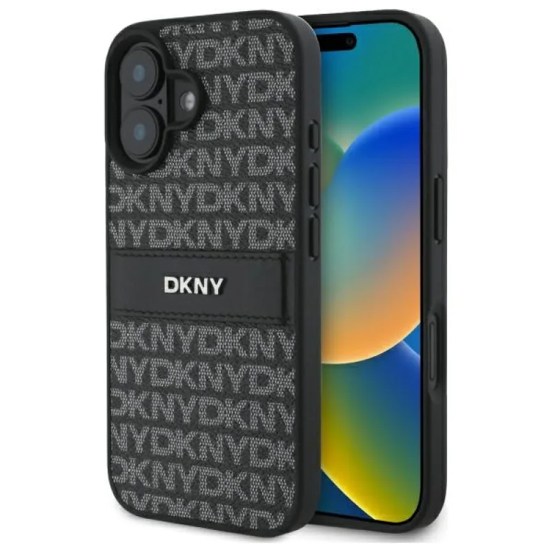 Puzdro DKNY Texture Pattern Tonal Stripe na iPhone 16 – čierne