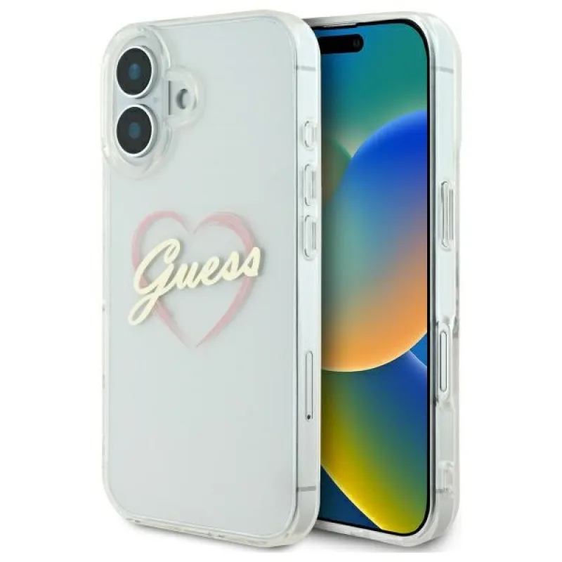 Puzdro Guess IML Heart pre iPhone 16 plus – priehľadné