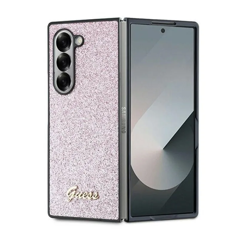 Puzdro Guess 4G Glitter Script pre Samsung Galaxy Z Fold 6 – ružové