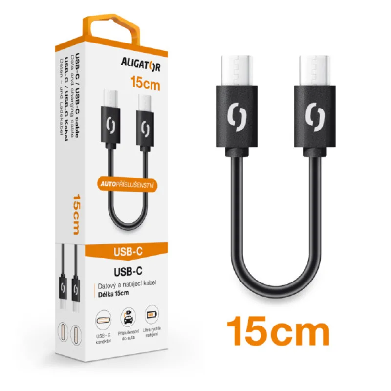 ALIGATOR Dátový kábel POWER USB-C/ USB-C 15cm, čierny DATKP44