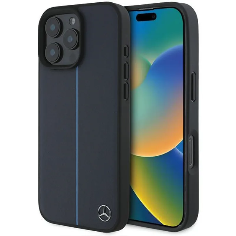 Kožený MagSafe Case Mercedes MB Blue Line pre iPhone 16 Pro Max - námornícka modrá