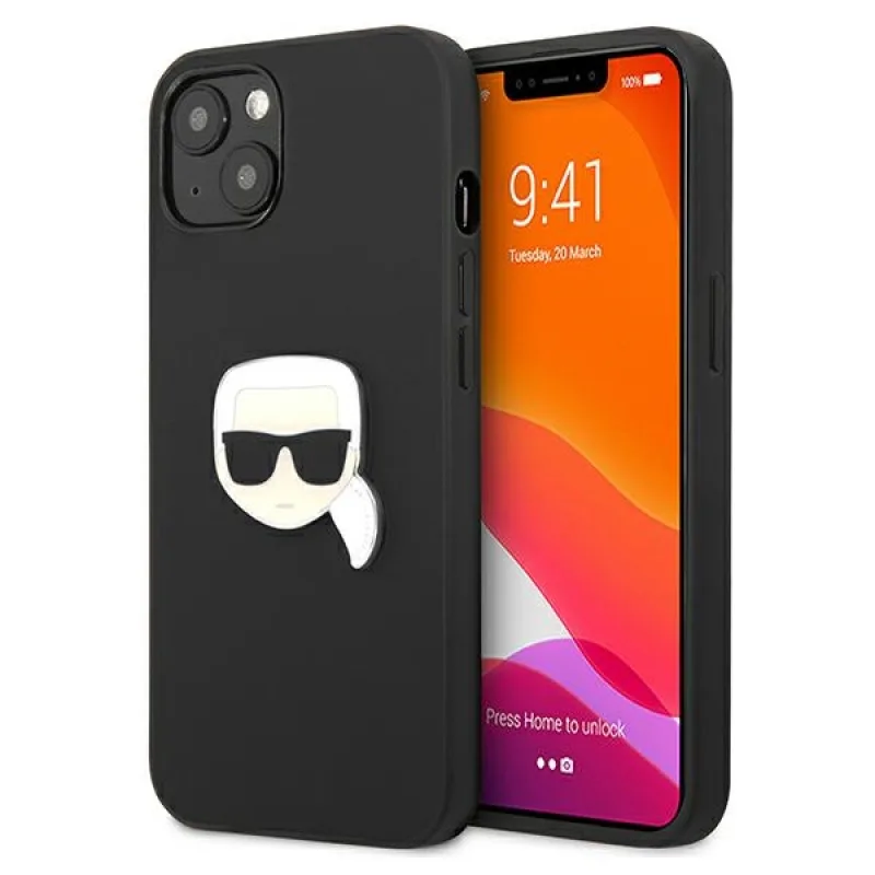 Kovové puzdro Karl Lagerfeld Ikonik Karl's Head pre iPhone 13 mini - čierne