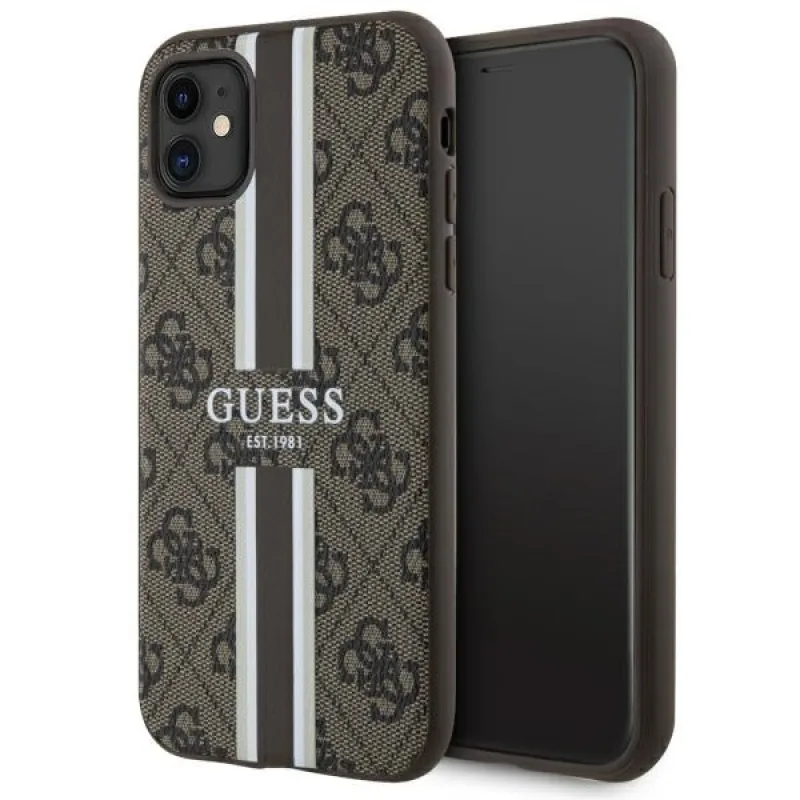 Guess GUHMN61P4RPSW iPhone 11 / Xr hnedo/hnedé pevné puzdro 4G Printed Stripes MagSafe