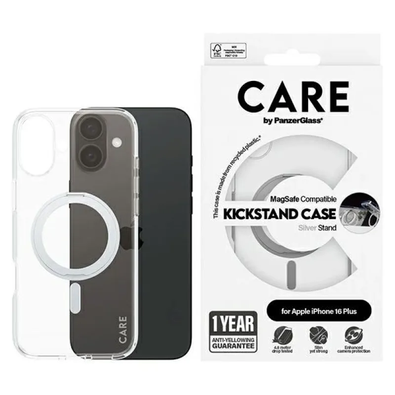 CARE by PanzerGlass Feature Kickstand Case iPhone 16 Plus 6,7" strieborná/strieborná MagSafe 1327