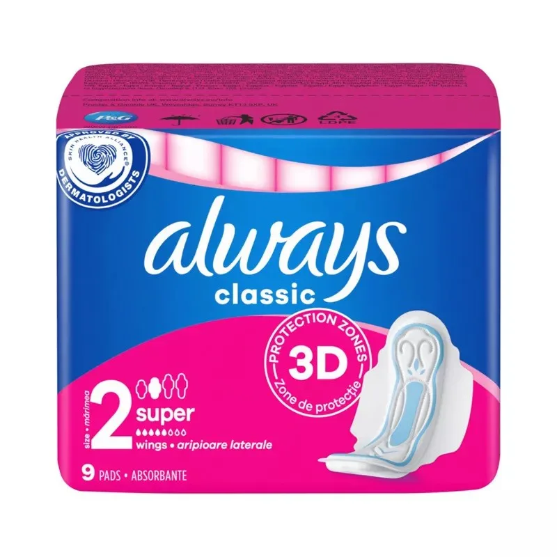 Always hygienické vložky classic clean feel protection maxi, 9 ks