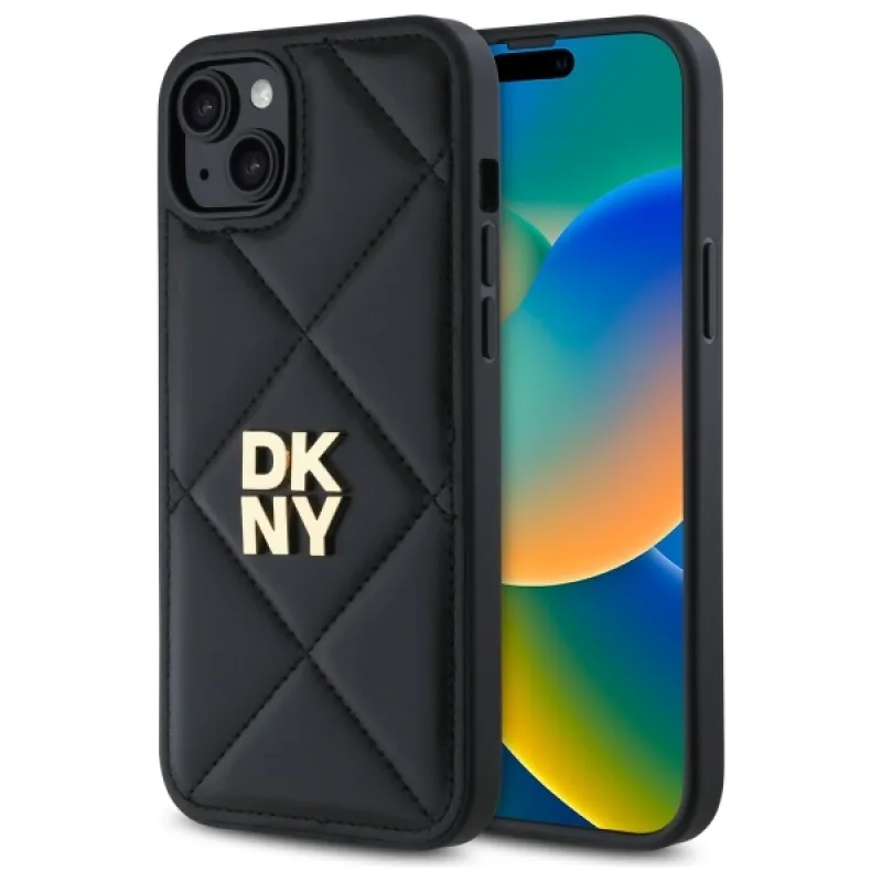 Puzdro DKNY Quilted Stack Logo iPhone 15 Plus – čierne