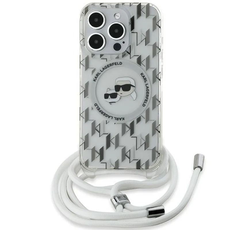 Karl Lagerfeld IML Crossbody Monogram Karl & Choupette Head MagSafe Case pre iPhone 15 Pro – priehľadné