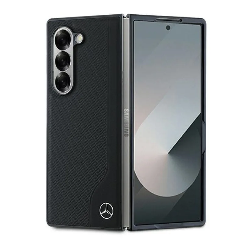 Mercedes Leather Wood Imitation MagSafe Case pre Samsung Galaxy Z Fold 6 - Black