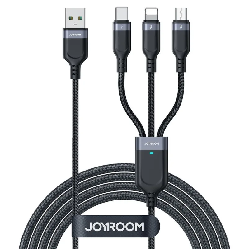 Joyroom S-A18 3v1 3,5A USB-A - Lightning+USB-C+MicroUSB kábel 1,2m - čierny
