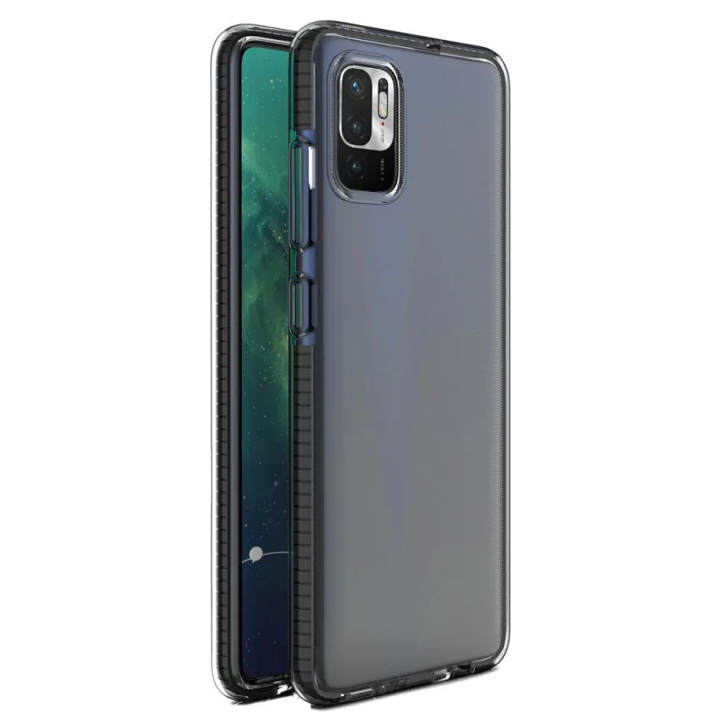 Spring Case číry TPU gélový ochranný kryt s farebným rámom pre Xiaomi Redmi Note 10 5G / Poco M3 Pro čierny