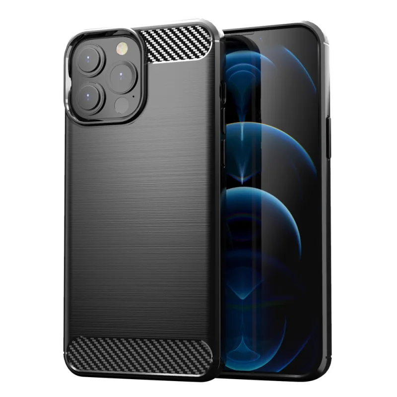 Carbon Case Flexible Cover TPU Case pre iPhone 13 Pro Max čierny