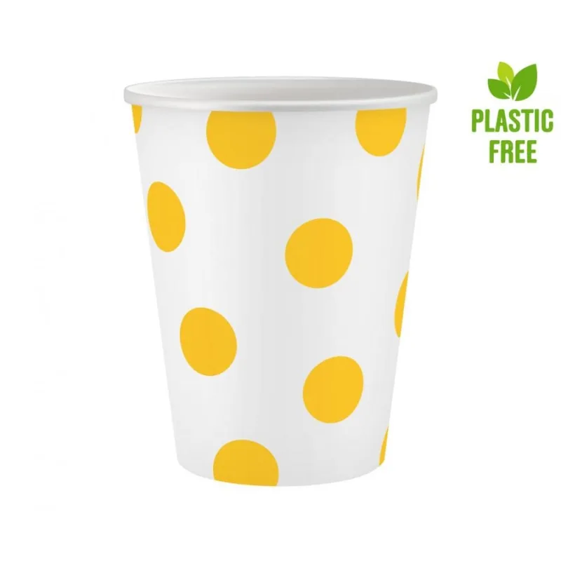Papierové poháre s bodkami žlté 250 ml 6ks