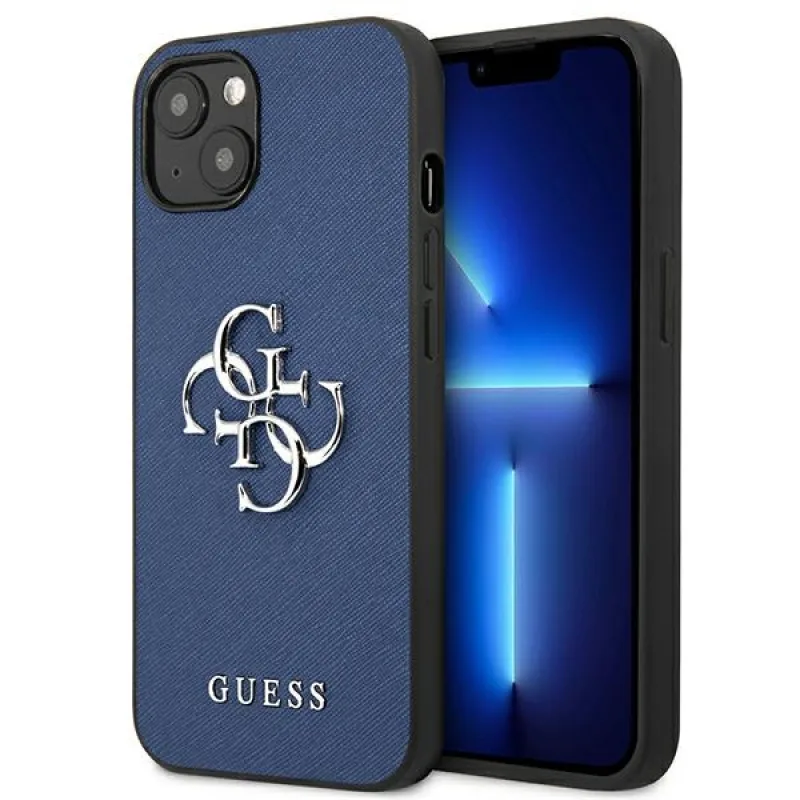 Guess GUHCP13SSA4GSBL iPhone 13 mini 5,4" modro/modré pevné puzdro Saffiano 4G Metal Logo